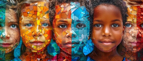 Multicolored Mosaic of Diverse Children's Faces, showcasing diverse children's faces, vibrant backgrounds, and bold text to promote child rights awareness globally.
