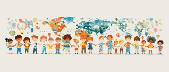 Happy Children Celebrating Unity and Diversity, designed with clear, easy to read text and icons to promote educational initiatives and child protecti - Powered by Adobe