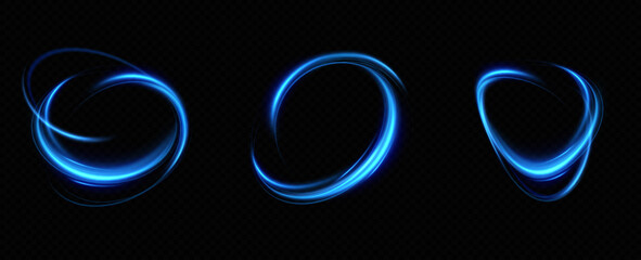 Abstract light lines of movement and speed in blue. Neon lines of blue speed. Dynamic traces of light movement. Light wave of the trace, line of the trace.