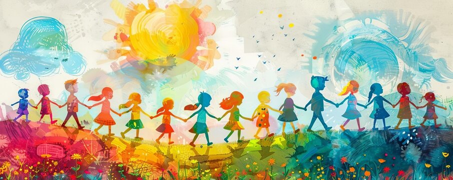 World Children, Colorful Children Silhouette Banner World Children's Rights Day theme, colorful graphics and inspirational messages about child welfare, ideal for public displays