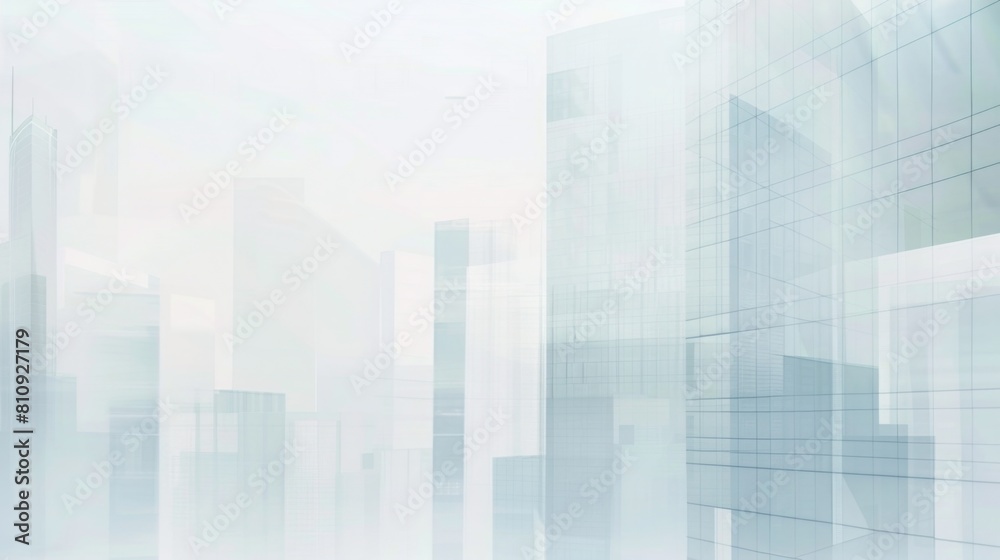 Wall mural minimalist business district: prosperous financial center with tiled buildings and semi-transparent 