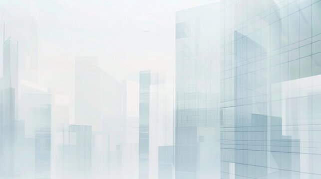Fototapeta Minimalist Business District: Prosperous Financial Center with Tiled Buildings and Semi-Transparent Reflections