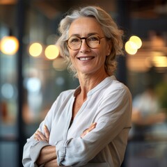 Portrait of a European woman businesswoman 50-60 years old against the background of the office