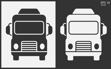 Truck icon front view. Black on White Background. Vector icon.