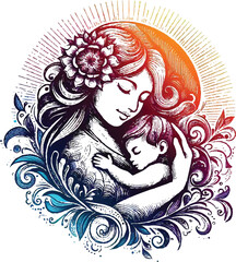 Mother and son abstract floral background, Mother's Day 