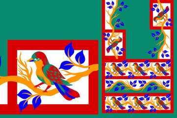 multi abstract pattern sari design, geometrical textile saree in colorful Flower design.