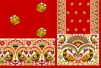 multi abstract pattern sari design, geometrical textile saree in colorful Flower design.