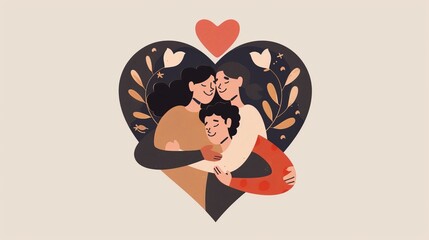 The concept of self-care is illustrated with a woman and couple hugging themselves in a heart shape. - obrazy, fototapety, plakaty
