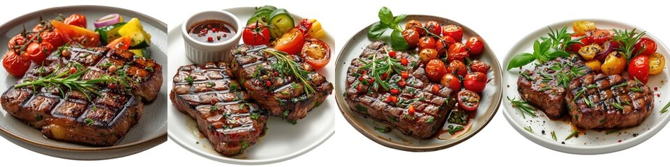 Set of beef grilled piece on transparent Background