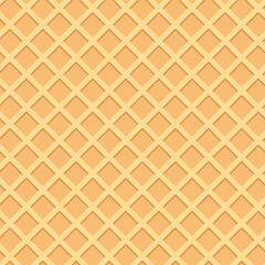 Waffle Ice Cream Cone Sweet Food Seamless Pattern. Wafer Texture Endless Repeating Background.