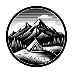Logo de camping illustration en noir et blanc