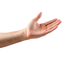 Man hand palm offering isolated on transparent background