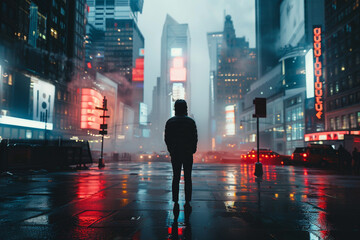 A person standing alone in a crowded metropolis illustrating the sense of loneliness in an urban setting