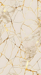 Seamless pattern crackled light beige marble with thin golden lines