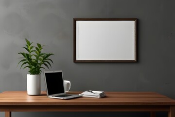 Blank wall art mockup, close-up, horizontal blank mockup gray wall theme