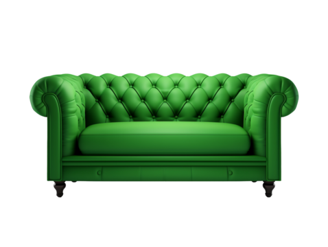 Modern green sofa isolated on transparent background