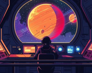 Drawing space concepts flat design front view scifi illustrations theme animation Splitcomplementary color scheme