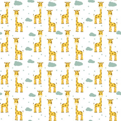 Giraffe baby seamless pattern hand drawn cartoon cute background for kids
