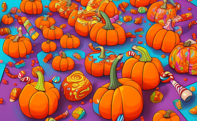 Colorful Halloween Pumpkin Head Background
