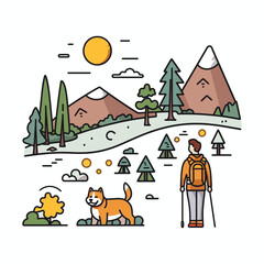 Obraz premium Vector of a person hiking along a trail