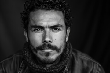 Fototapeta premium hispanic handsome man in monochrome black and white closeup