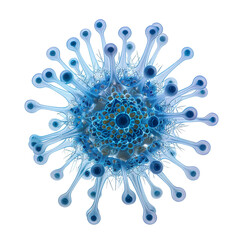 Front view of a single cyanobacterium with trichomes isolated on a white transparent background