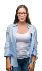 Obraz premium Young caucasian beautiful business woman wearing glasses over isolated background with a happy and cool smile on face. Lucky person.