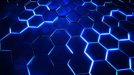 Fototapeta premium Blue glowing hexagon background
