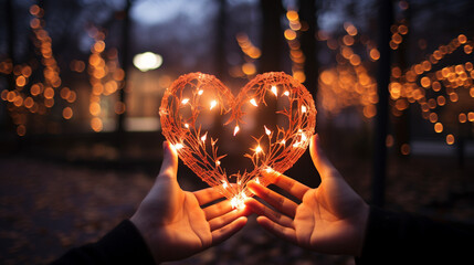 heart with lights anhd hand holding   HD 8K wallpaper Stock Photographic Image