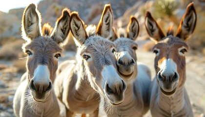 Obraz premium Group of donkeys in the desert, close-up view