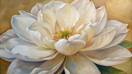 Delicate Beauty: White Flower Oil Painting on Beige Background