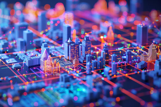 A scatter plot showing real estate price versus property size, data points brightly illuminated, trend lines, informative captions, displayed on a high-tech screen Created Using statistical