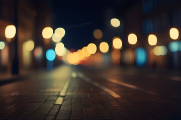 Abstract blurred night street lights background. Defocused image of a city street at night....
