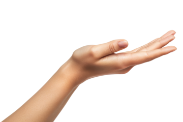 Female hand palm facing up isolated on white background