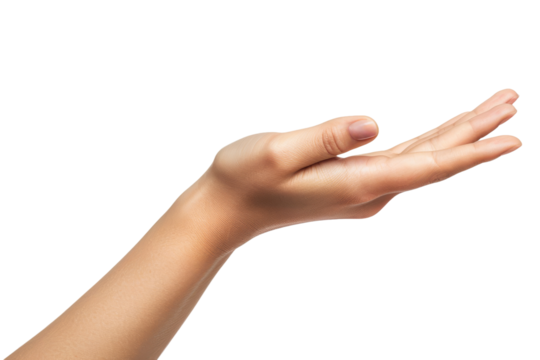 Female hand palm facing up isolated on white background
