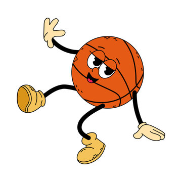 recommend clip art: Groovy character basketball. Funny cartoon trendy retro style basketball character. Basketball. Doodle comic illustration basketball.