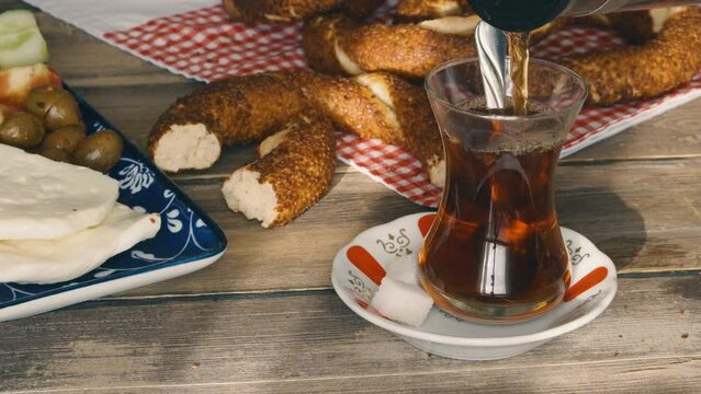 Turkish tea and simit