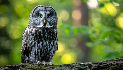 Fototapeta premium Great Gray Owl (Strix nebulosa) sitting on a branch