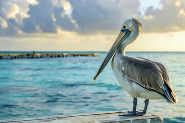 Pelican Standing on Dock by Water