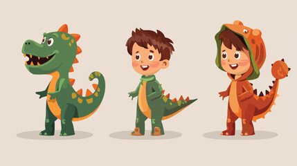 Kid boy dressed as a dinosaur cartoon Vector illustration