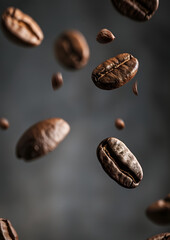 coffee beans suspended in midair