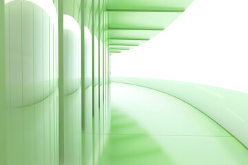 soft green curved walls in a minimalist corridor with a perspective view