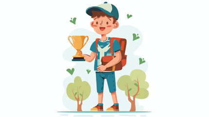 Kid boy student with trophy education concept Vector