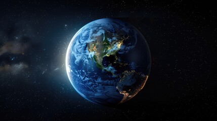 Witness Earth s mesmerizing transformation from night to day as it rotates in outer space depicted in a stunning 3D illustration