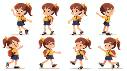 Kid girl character in different poses Vector illustration
