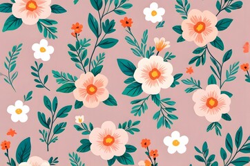 Minimalist Pink Floral Textile Pattern Design. Seamless pattern.