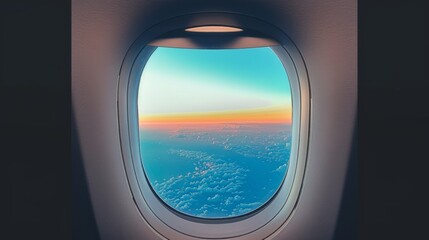 A plane window view, blue sky, gradient.