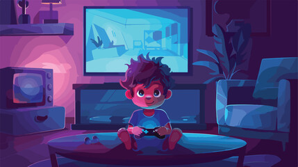 Kid plays console video game Vector illustration. Vector