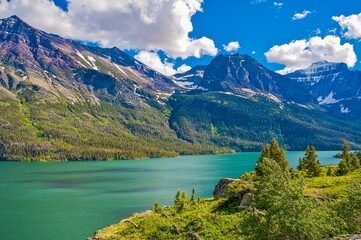 Beautiful Montana Glacier Mountains with a Lake in Montana, United States