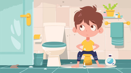 Kid Urinating in the toilet Vector illustration. Vector